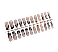 24 PCS RHINESTONS FAUX Nails Black French Tip Press Sur Long Coffin Stick Sur Artificiel Étincelant