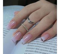 24 Pcs Roses Blancs Faux Ongles Artificiels Couvertures Complètes Bâton Sur La Pression Carrée Moyenne Moyenne Sur
