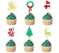 24 PCS Rouge Merry Christmas Cupcake Topper, Decoration Gateau Noel, Toppers de Gâteaux de Noël, Christmas Decorations, aux Noël, au Nouvel An et aux Thèmes Hivernaux (C)