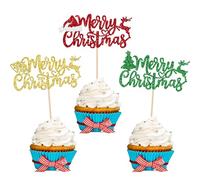 24 PCS Rouge Merry Christmas Cupcake Topper, Decoration Gateau Noel, Toppers de Gâteaux de Noël, Christmas Decorations, aux Noël, au Nouvel An et aux Thèmes Hivernaux (B)
