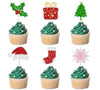 24 PCS Rouge Merry Christmas Cupcake Topper, Decoration Gateau Noel, Toppers de Gâteaux de Noël, Christmas Decorations, aux Noël, au Nouvel An et aux Thèmes Hivernaux (D)