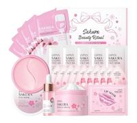 24 Pcs Sakura Skincare Set, Skin Care Set for Teen Girls Women, Skincare Gift Set with Serum, Face Cream, Sleep Mask, Eye Mask, Mud Mask, Lip Mask and Cleanser, Skin Care for Teens 10-12