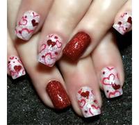 24 Pcs Scintiller De Faux Ongles Saint-Valentin Appuyez Sur Un Joli Coeur Bâton Sur Un Acrylique Carré Court