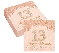 24 PCS Serviettes Anniversaire 13 Ans, Serviettes Rosa Gold, 2 Plis 33x33cm