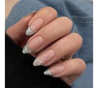 24 PCS Snowflake Stick On Nails French Tip Full Covers Faux Faland Amond Shape Press Sur Christmas Acrylique