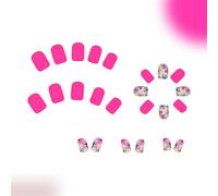 24 Pcs Solid Color Artificial Nails Short Square Full Covers False Glossy Stick On Flowers Press On
