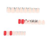 24 PCS Square Faux Nails Bows Artificial Zebras Imprimez La Pointe Française Stick Sur La Presse Brillante