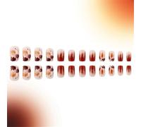 24 PCS Square Faux Nails Glitterfing Maple Feuilles Conceptions Complets Couvre Pour Thanksgiving Stick On Nails Manucure Nail Scintillant Brillant