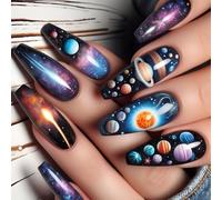 24 PCS Starry Skies Appuyez Sur Des Ongles Long Faux False Élégant Acrylique Glossy Full Covers Stick Pour La