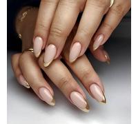 24 PCS Stick Forme D'amande Sur Les Clous Réutilisables Couvertures Complètes Faux Nails French Tip Press On Manucures Supplies