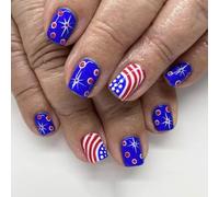 24 PCS Stripe Nails Artificiels Du 4 Juillet Stick On Nails Square Square False Independence Day Press On