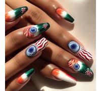 24 PCS Stripe Nails Artificiels Stick Glossy Sur Les Ongles Ballerinas Couvre False False Independence Day Presse Sur