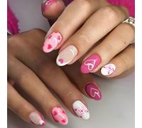 24 PCS Valentin Day Faux Nails French Tip Press Sur Les Couvertures Complètes Stick On Heart Acrylique Pour Les Femmes