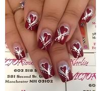 24 PCS Valentin Presse Sur Des Ongles Heart Nails Artificiels Astuce Française Faux Mediums Square Stick On