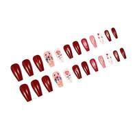 24 Pcs Valentin Stick On Nails Fleurs Artificiel Mediums Longueur Appuyez Sur L'acrylique Brillant Faux