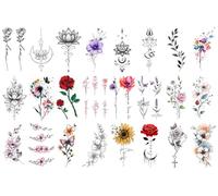 24 Petits Autocollants De Tatouage Pour Les Mains Et Les Doigts, Représentant Des Roses Et Des Lotus À Pétales Fins, À Transférer Dans L'Eau