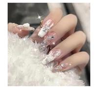 24 Pièce/ensemble Moyen Ballet Français Blanc Camélia Pierre Décoration Faux Ongles Presse Sur Ongles Art Kit Manucure(Y1)