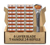 24-Piece Men's Razor Blade Replacement Set With Free Handle - Ultra Sharp Stainless Steel Blades For Smooth Shaving,Long Handle Double Edge Safety Razor For Face/Head/Body,Ideal Gift,1 Pcs