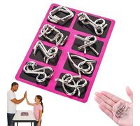 24-Piece Metal Brain Teaser Puzzles Set, 3D Wire Interlocking IQ Logic Game for Adults & Kids, Educational Disentanglement Iron Ring Toys with Storage Pouch - Ideal & Party Favors (Pink)