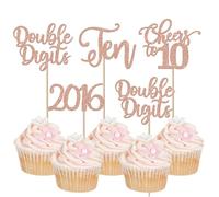 24 Pièces 10e Anniversaire Cupcake Toppers Glitter Dix Depuis 2015 Double Digits 10 Cupcake Picks Bonjour 10 Ans Décorations de Gâteaux D'anniversaire pour Joyeux 10e Anniversaire Fête Or Rose
