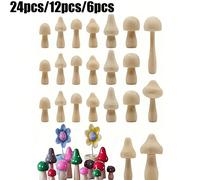 24 pièces/12 pièces/6 pièces Pièces de champignons en bois non finis, mini poupées de champignons en bois naturel DIY utilisées pour l'art, l'artisanat, la peinture et la décoration de bureau des étag
