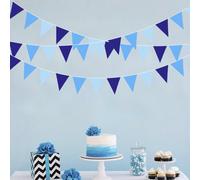 24 pièces/2 sets Fanions triangulaires bleus, drapeaux triangulaires en feutre multicolores, lots de drapeaux triangulaires, guirlande de drapeaux triangulaires de décoration de fête bleue, fanions en
