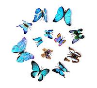 24 Pièces 3D Papillons Papiers Décoration Papillon Stickers Muraux Papillon Suspendu Mural Papillon de Simulation D'artisanat pour Décoration de Mariage/Fête/Maison et de Pièce(Bleu)