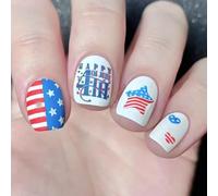 24 pièces 4 juillet à coller sur les ongles Jour de l'indépendance Faux ongles courts Faux ongles courts Bandes rouges bleues Presse sur les ongles
