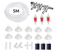 24 Pièces Accessoires de Pompe à Air pour Aquarium, 5 m Air Line Tube Tuyau, 10 Clips d'Aspiration, 3 Air Bubble Pierres, séparateur de pompe à air à 3 voies, 3 Valves de Contrôle et 6 Connecteurs