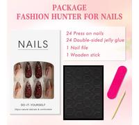 24 Pièces Amande Faux Ongles Moyen 3d Faits Main Press On Nails Avec Motif Ailes De Papillon Brillant Français Acrylique Ongles À Coller Couverture Complète Ongles Artificiels Pour Femme Et Fille