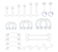24 Pièces Anneaux de Nez,Kucheed Goujons de Nez Transparents Ensemble de Retenue de Piercing en Acrylique,Septum Lèvre Cartilage Langue Daith Oreille Nombril Bijoux Piercing pour Femmes Homme