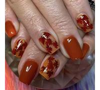 24 pièces appuyez sur les bouts des ongles, conception de feuille de type européen, ongles artificiels de forme carrée courte avec revêtement radieux