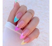 24 Pièces Arc-en-ciel Français Faux Ongles Non Toxiques Plastique Construire Presse Sur Les Pour Un Usage Quotidien Et Accessoires De Fêtes Faux Plastique Coloré Conception