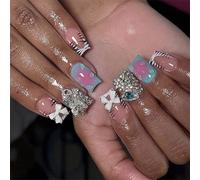 24 Pièces Arcs Ongles Artificiels Zèbres Imprimés Pointe Française Presse Sur Bâton Carré Court Sur Faux Brillant