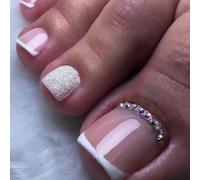24 pièces Autocollants d'ongles carrés courts élégants et brillants en strass argentés, pour rehausser instantanément votre look. Ces bandes d'ongles à couverture intégrale sont conçues pour les femme