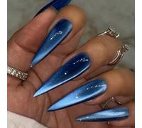 24 pièces Autocollants d'ongles en acrylique rouges extra longs en forme d'œil de chat, taille XL, ajustement parfait. Le set comprend : 1 bouteille de vernis gel et 1 lime à ongles. Ongles œil de cha