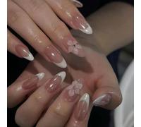 24 pièces Autocollants d'ongles en gel 3D en forme d'amande, créez un nail art floral, un design de French Tip, une décoration de perles, parfait pour un set d'ongles acryliques, comprend : 1 pièce de