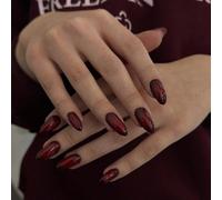 24 pièces Autocollants pour ongles de forme amande moyenne dégradé, noir gothique rouge rose brillant, couverture complète, convient pour les femmes et les filles, art des ongles, faux ongles DIY, fou