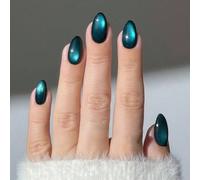24 pièces Autocollants pour ongles dégradé vert, ensemble d'art pour ongles en forme d'amande courte avec effet œil de chat français gaufré, comprend 1 feuille d'autocollants et 1 mini lime à ongles, 