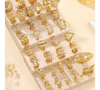 24 pièces Bague de pression d'huile dorée rétro de mode en acier inoxydable, styles variés. Les styles de bague sont aléatoires, la taille est unique, convient pour la tenue quotidienne des femmes ou 