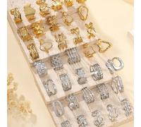 24 pièces Bague de pression d'huile dorée rétro mode en acier inoxydable, styles variés. Les styles de bague sont aléatoires, la taille est unique, convient pour la tenue quotidienne des femmes ou en