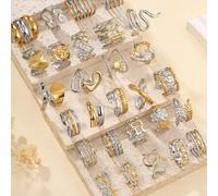 24 pièces Bague de pression d'huile dorée rétro mode en acier inoxydable, styles variés. Les styles de bague sont aléatoires, la taille est unique, convient pour la tenue quotidienne des femmes ou en 