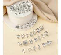 24 pièces Bagues à pression dorées rétro mode en acier inoxydable de styles mélangés, les styles de bague sont aléatoires, la taille est unique, convient pour la tenue quotidienne des femmes ou comme