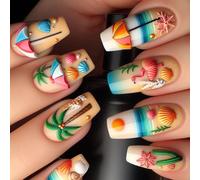 24 pièces Ballet Beach Press sur ongles Faux Art français Bâton acrylique Décoration de manucure pour les fêtes Ongles d'été vivants