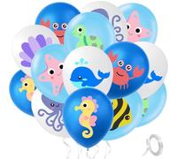 24 Pièces Ballon Animaux Marins, Ballon Océan Poisson, Pieuvre, Dauphin, Crabe, Hippocampe, étoile de Mer, Coquillages pour Enfant Fille Garçon Anniversaire Décoration
