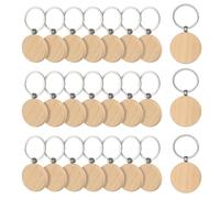 24 Pièces Bois Vierge Personnalisé, Porte Clef Bois, Porte Clef Personnalisable Bois, Porte-Clés Ronds en Bois, Porte-Clés Ronds Bois, Porte-Clés en Bois Vierge Personnalisé, pour Cadeaux de Vacances