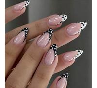24 Pièces/Boîte De Vacances Faux Nails French Tip Polkas Dots Design Couvercle Full Press Sur Des Clous De Longue Fête Lastion Daily Wear French Tip Press On Nail