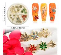 24 pièces/boîte Décorations d'ongles en alliage de feuilles, mélange de couleurs 3D. Accessoires de manucure, pierres décoratives pour ongles, fournitures pour ongles HalloweenAlliage d'aluminium