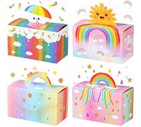 24 Pièces Boîtes de Faveurs de Fête Arc-en-Ciel Boîte à Friandises de Couleur Pastel Boîte à Pignon Sac Cadeau de Nuage Sac de Bonbons en Papier avec Poignée pour Fête d'Anniversaire