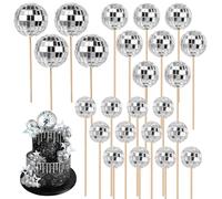 24 Pièces Boule Disco Décoration de Gâteau, Trois Tailles, Argent | Boule à Facette, Décoration Suspendue, Thème Disco Années 70s, Pour Fêtes d'Anniversaire et Mariages
